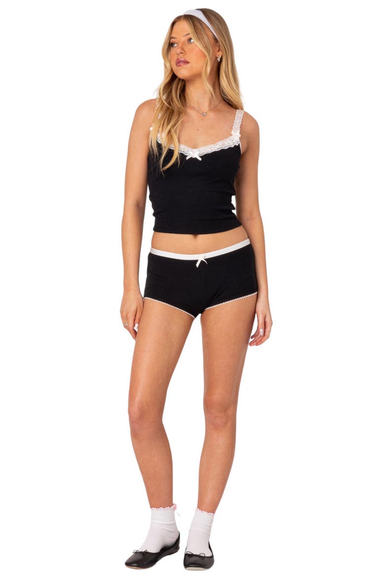 Mariana Pointelle Stitch Micro Shorts, Alternate, color, BLACK