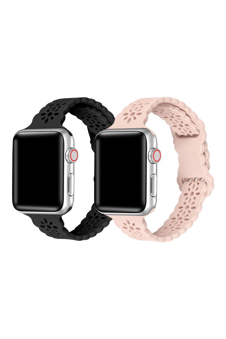 Silicone Sport 2-Pack Apple Watch® Watchbands, Main, color, PINK/ BLACK