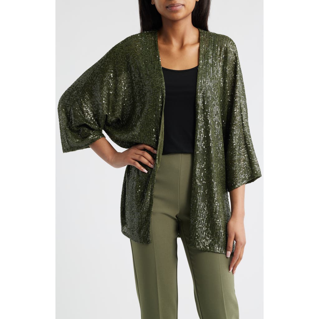 ANNE KLEIN ANNE KLEIN SEQUIN DRAPED OPEN FRONT CARDIGAN