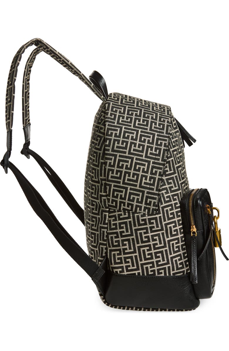 Balmain Pulse Twill Backpack, Alternate, color, Geometric Logo/Ivory/Black