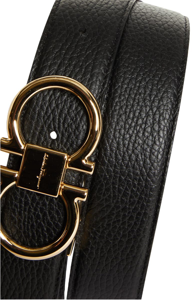 FERRAGAMO Reversible Double Gancini Leather Belt, Alternate, color, Nero Cocoa Brown