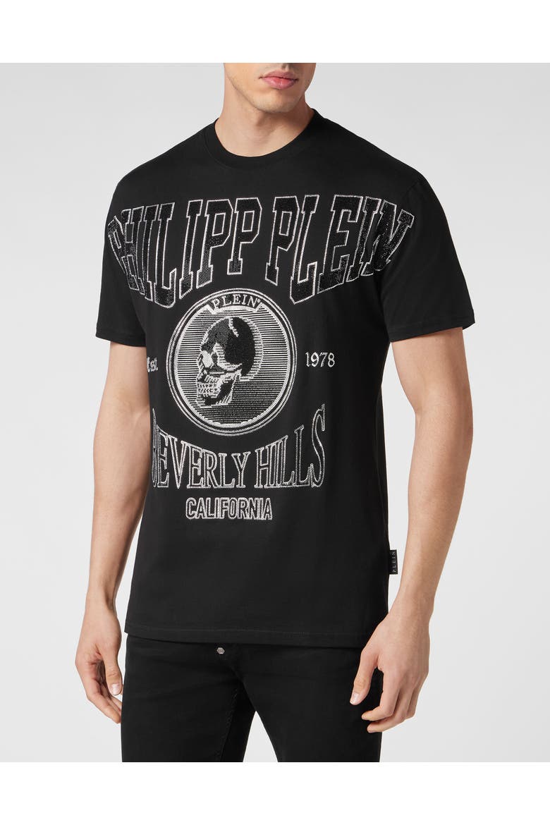 T-Shirt Round Neck Ss With Crystals Men, Main, color, black