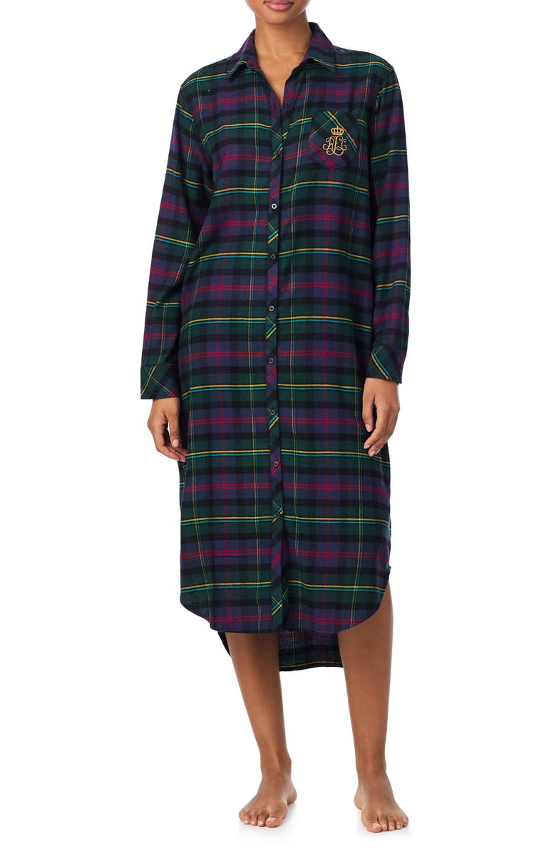 Lauren Ralph Lauren Plaid Print Sleepshirt, Main, color, Multi Plaid