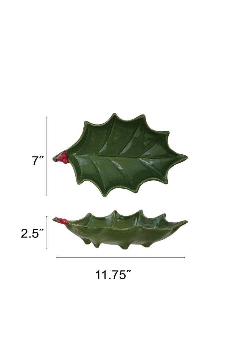 Holly Leaf Dolomite Tray with Hand-Painted Berries, Alternate, color, Red and Green