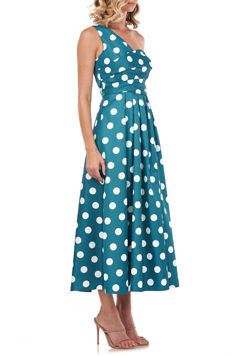 Victoire One-Shoulder Mikado Cocktail Dress, Alternate, color, PERSIAN BLUE/ WHITE