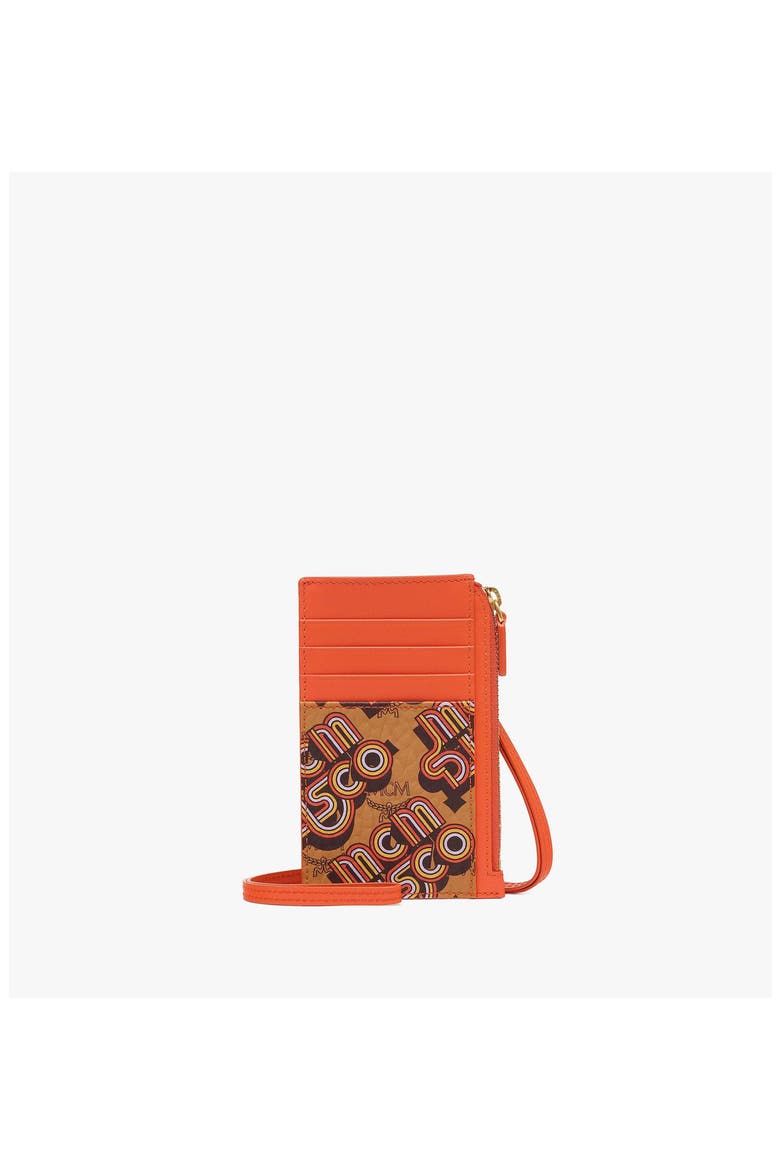 Aren Lanyard Card Holder in Disco Visetos, Main, color, Cognac