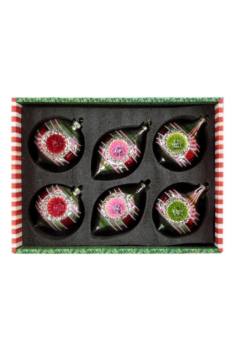 Striped Reflectory Ornament, Box of 6, Alternate, color, Red
