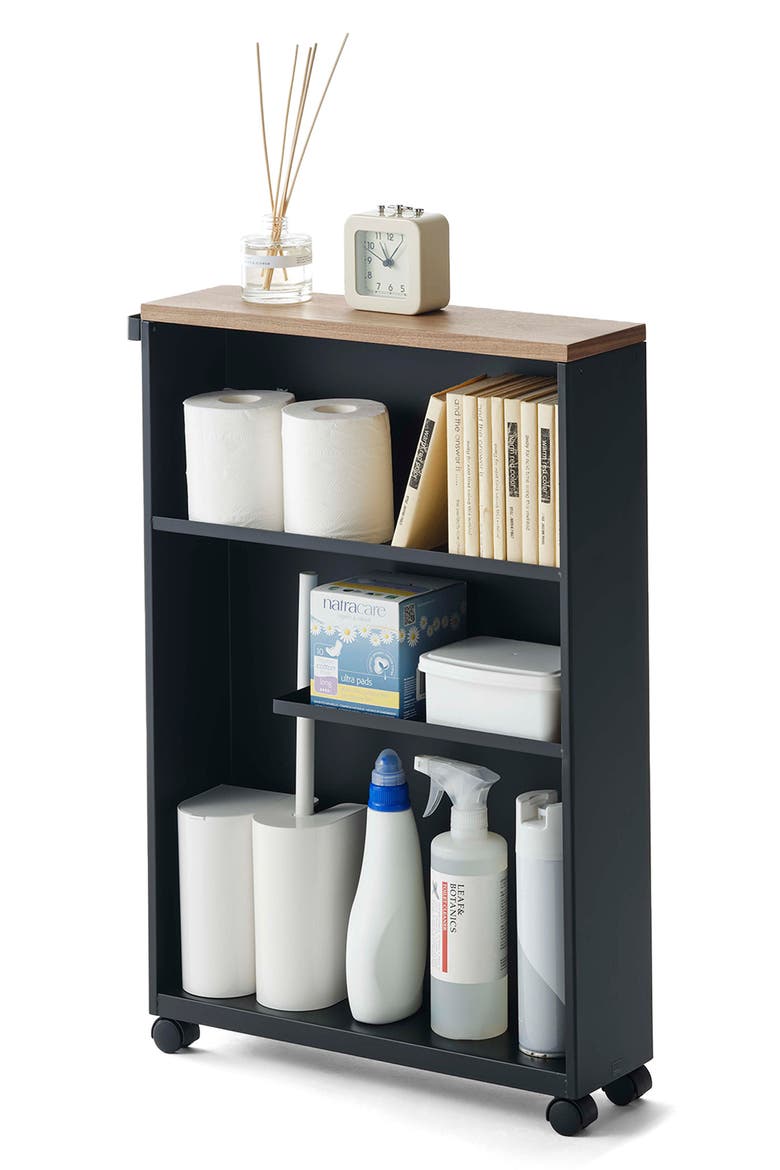 Tower Slim Rolling Bathroom Cabinet, Alternate, color, BLACK