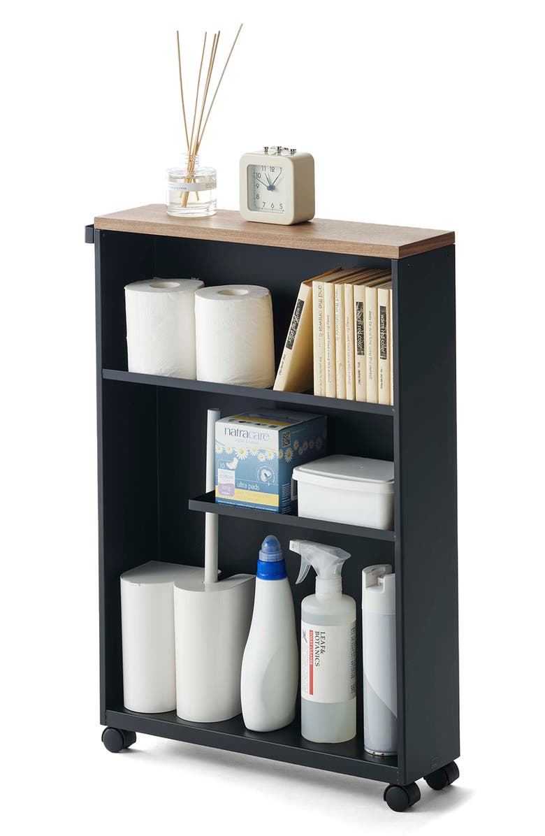 Yamazaki Tower Slim Rolling Bathroom Cabinet, Alternate, color, Black