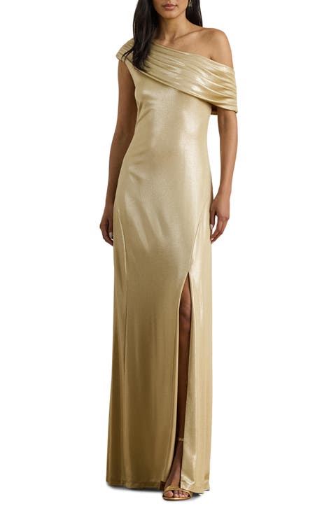 One-Shoulder Metallic Jersey Gown