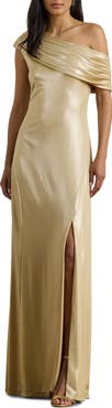Lauren Ralph Lauren One-Shoulder Metallic Jersey Gown