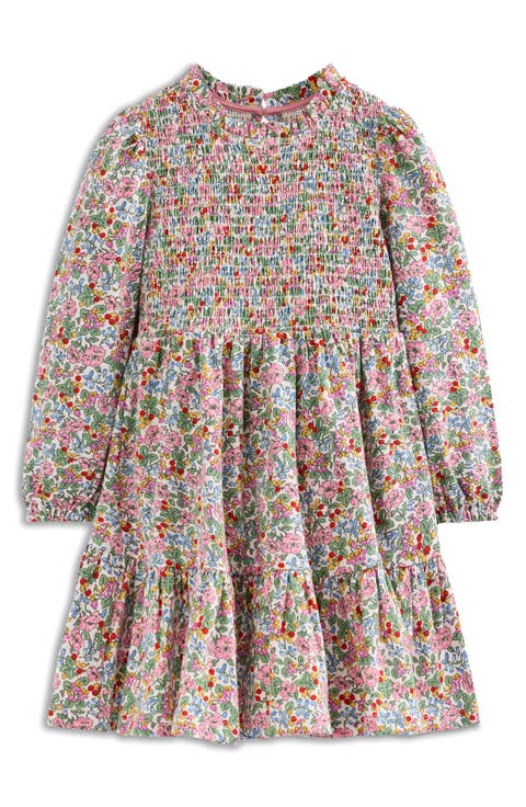 Kids' Floral Long Sleeve Smocked Bodice Cotton Jersey Dress (Toddler, Little Kid & Big Kid)