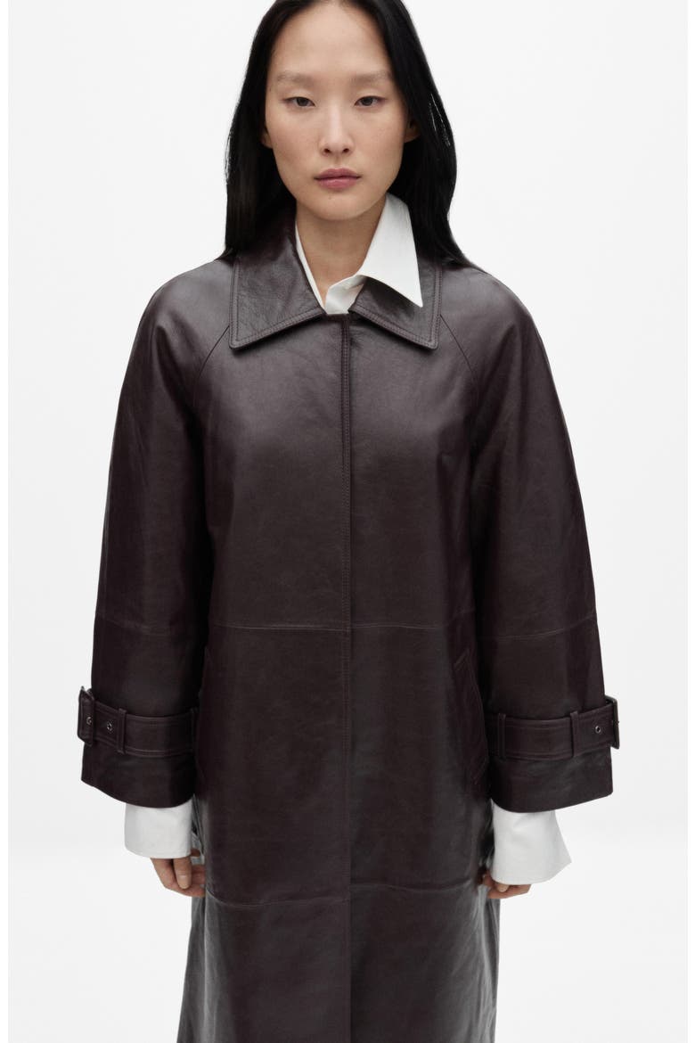 Oversize Leather Coat, Alternate, color, WINE