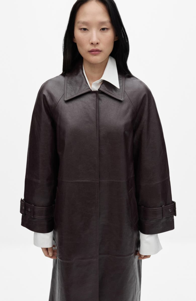 MANGO Oversize Leather Coat, Alternate, color,