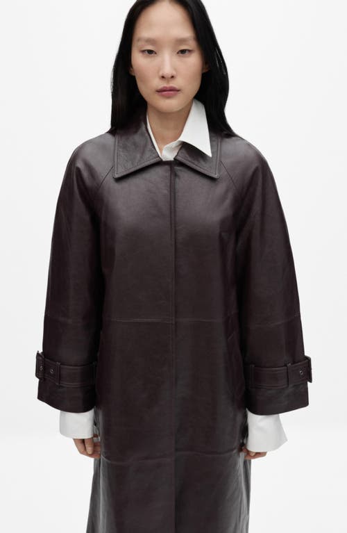 Mango Oversize Leather Coat In Wine