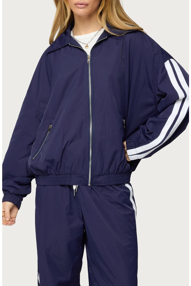 Kieran Stripe Nylon Track Jacket, Main, color, NAVY