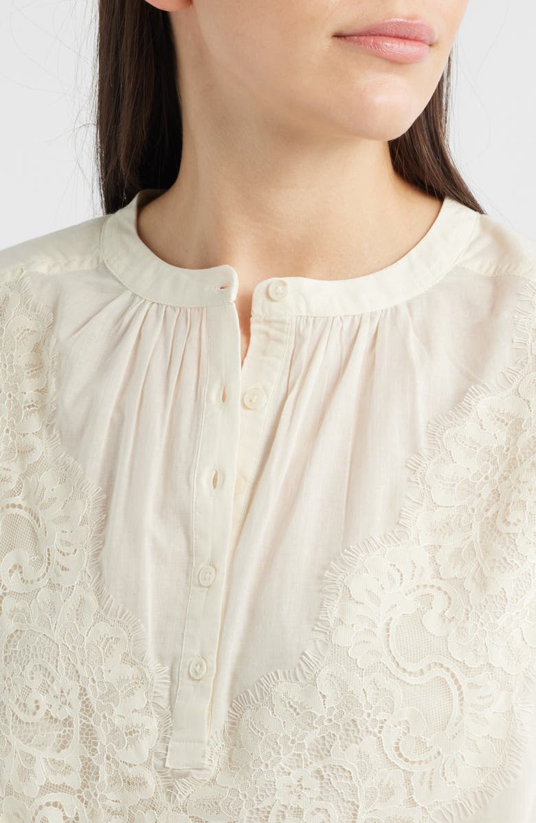 Vince Camuto Lace Trim Half Placket Blouse, Alternate, color, New Ivory