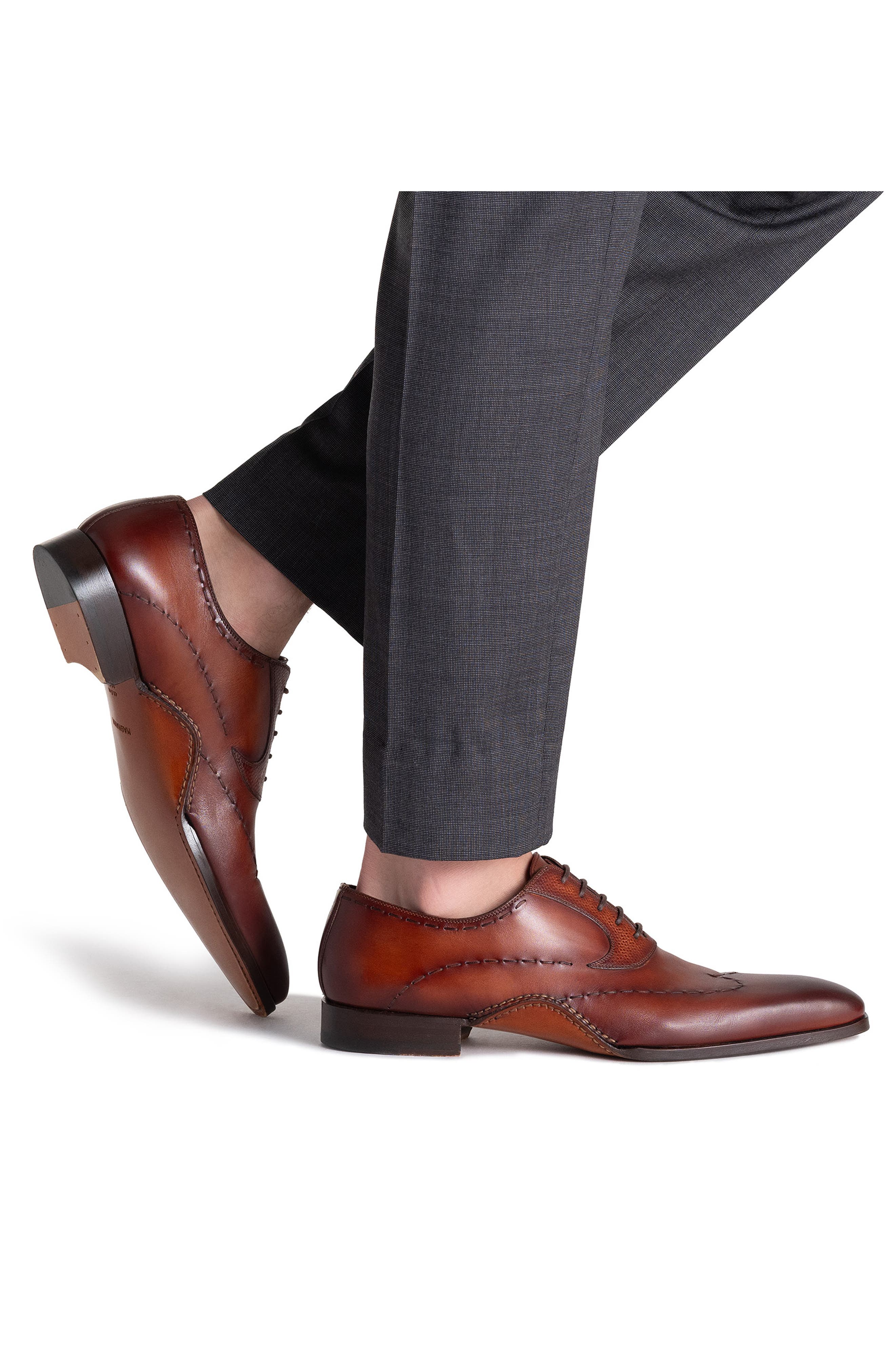 Magnanni Bowden Wingtip Derby, Alternate, color, Cognac