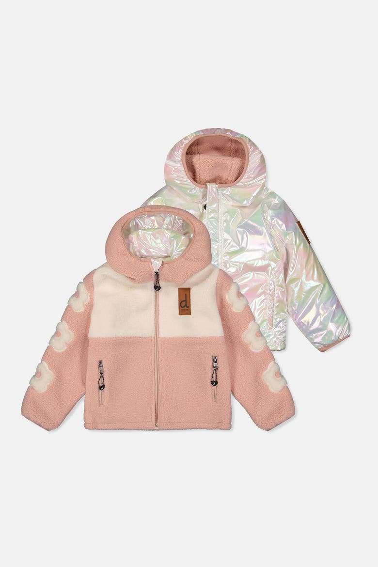 Reversible Mid-Season Fleece Flower Sleeve Hooded Jacket, Main, color, Pale Pink