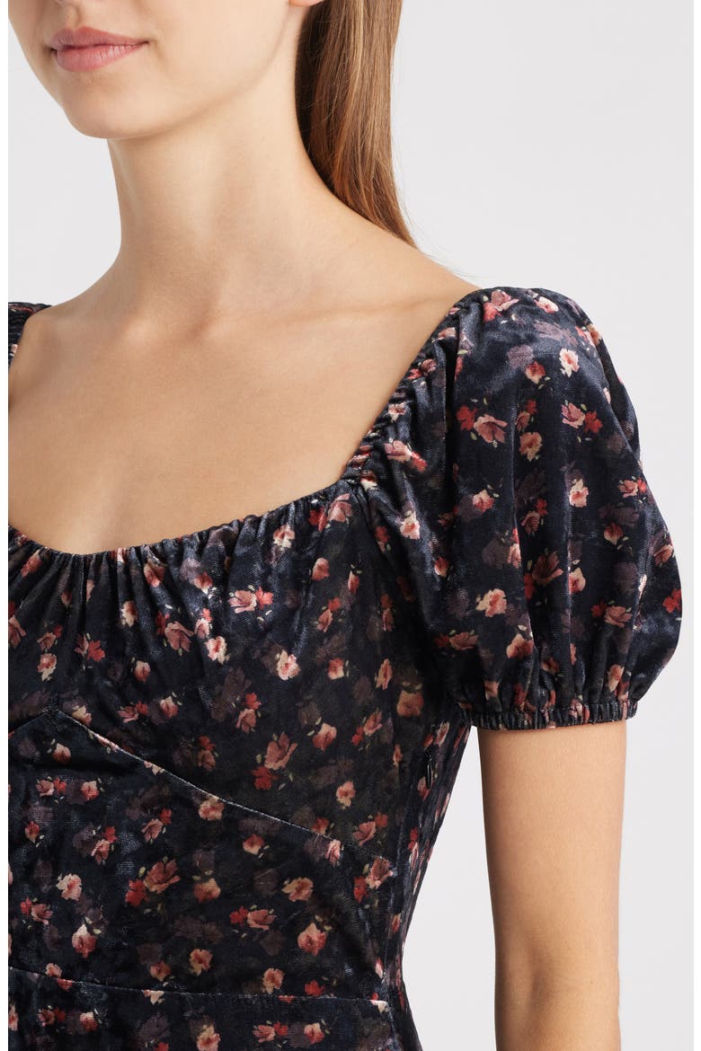Jillian Floral Cap Sleeve Gown, Alternate, color, BLACK FLORAL