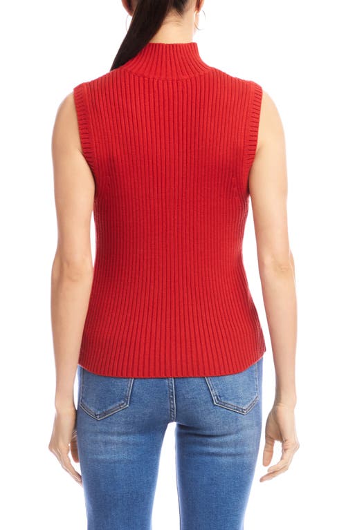 Karen Kane Turtleneck Rib Sleeveless Top In Red