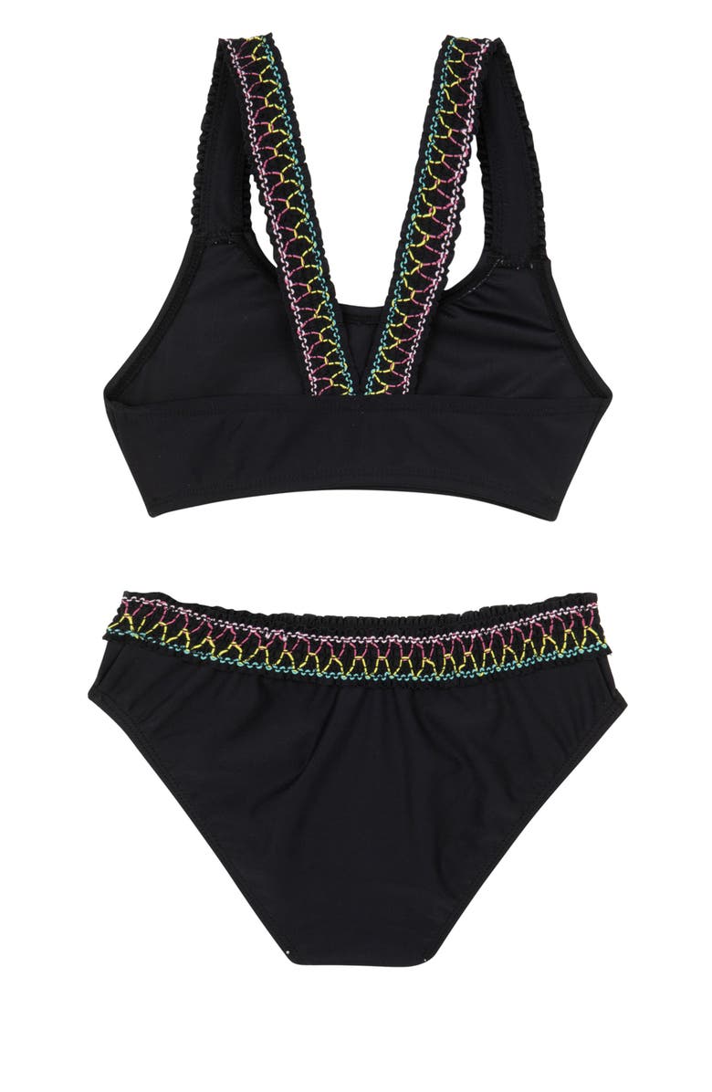 Gottex Kids Ruffle Love Cross Strap Swim Set, Alternate, color, Black