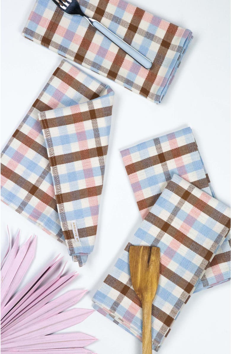 Archive New York Handwoven Classic Plaid Cotton Napkins, Set of 4, Main, color, Brown