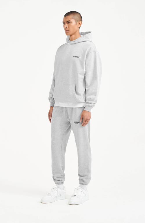 Represent Owners Club Logo Cotton Hoodie In Ash Grey/black