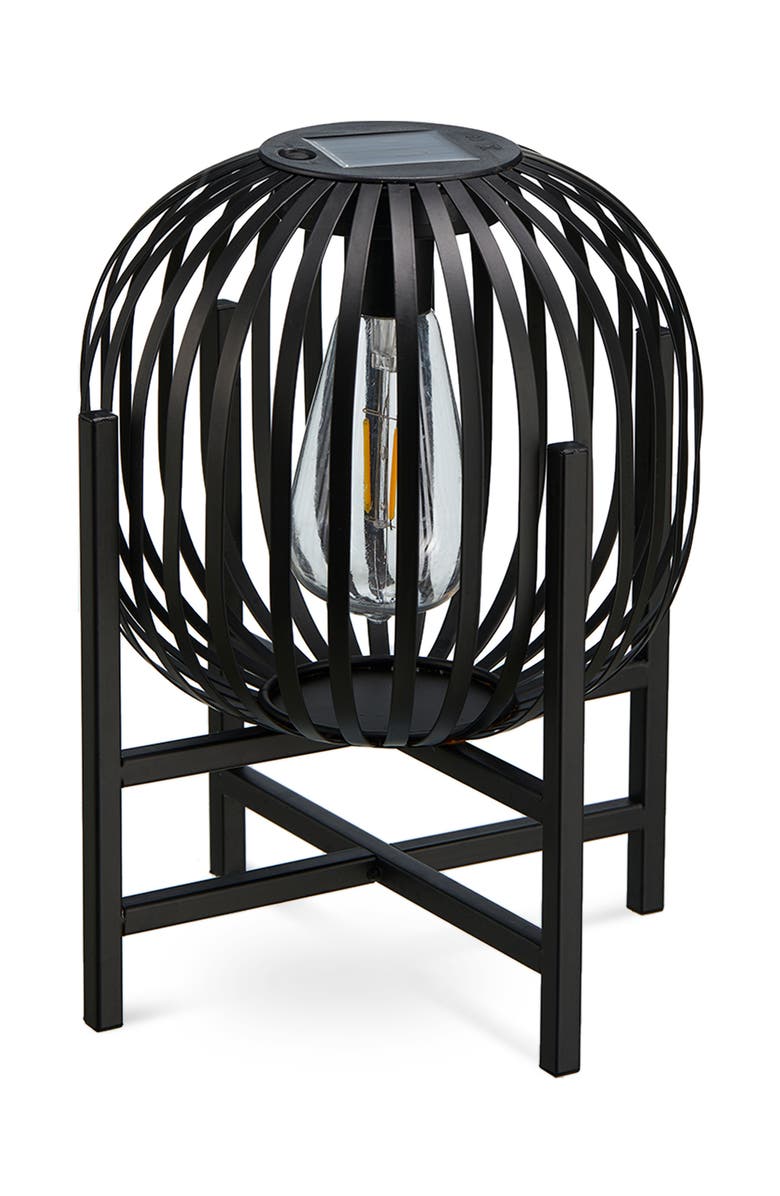 Glitzhome Metal Woven Edison Bulb Solar Powered Outdoor Lantern with Stand, Alternate, color, Black