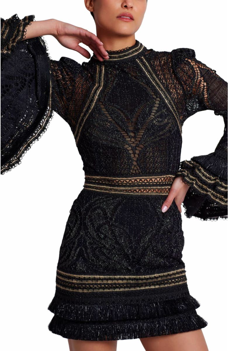 PatBO Lace and Fringe Mini Dress, Alternate, color,