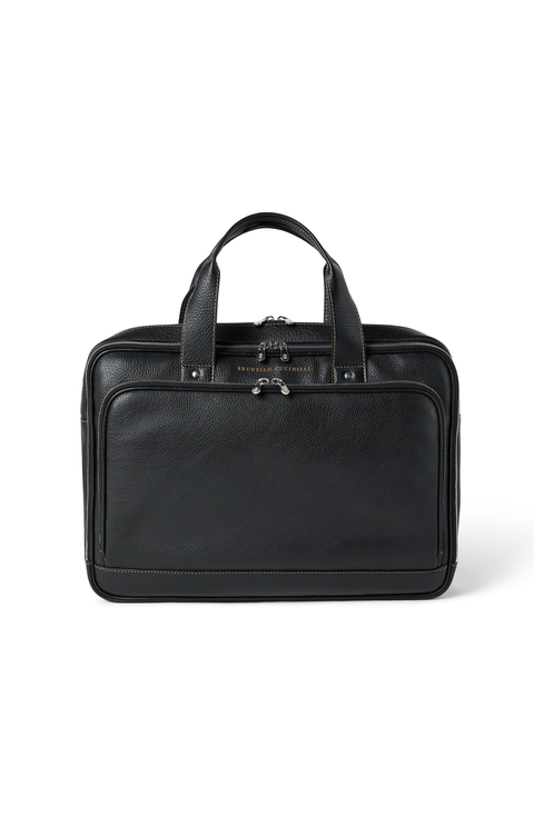 Grained calfskin briefcase with zipper