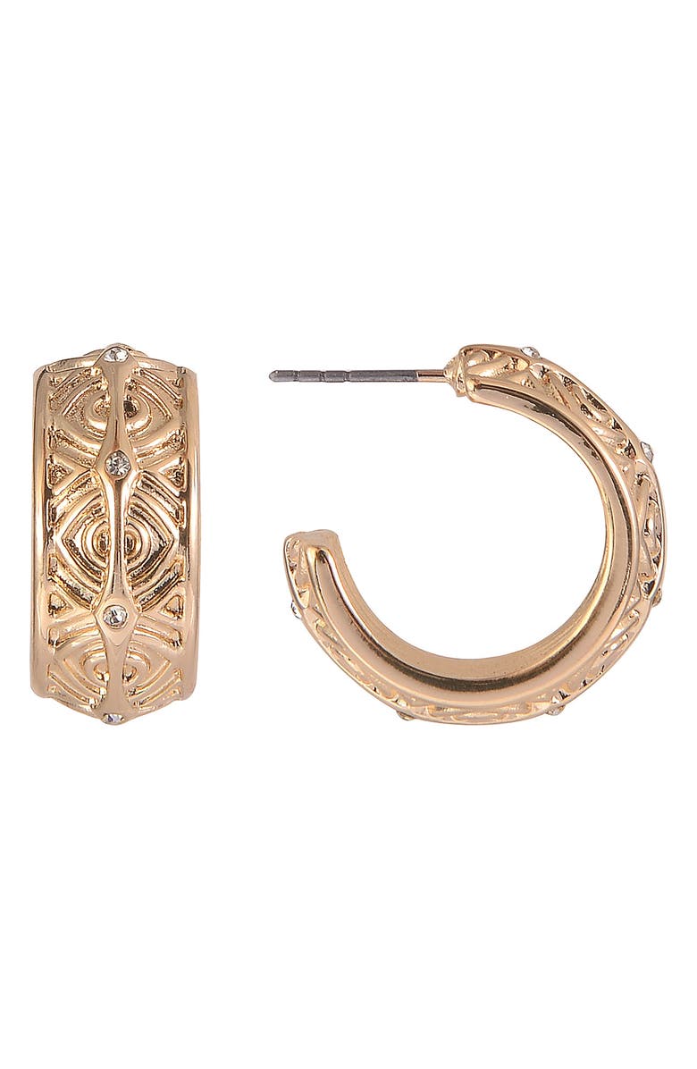 RACHEL Rachel Roy Crystal Textured Hoop Earrings, Alternate, color, Gold