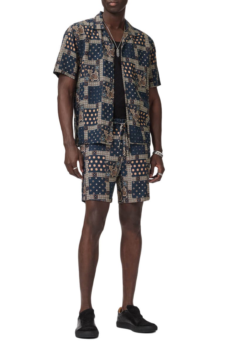 John Varvatos Daryl Patchwork Linen Drawstring Shorts, Alternate, color, Deep Blue