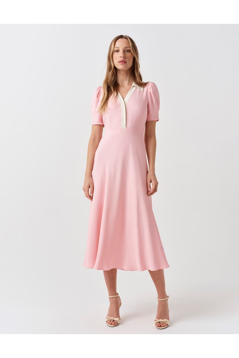 Elodie Contrast Collar Midi Dress, Main, color, Pink