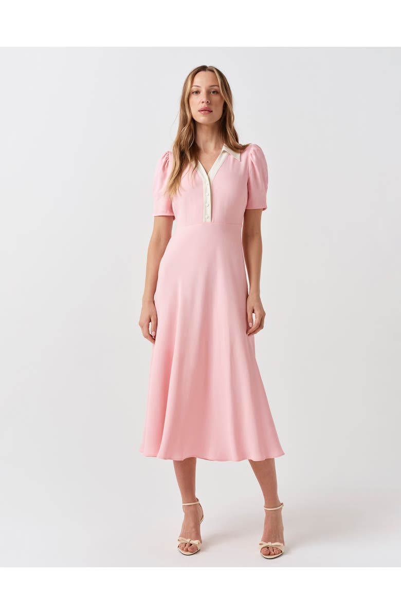 Ghost London Elodie Contrast Collar Midi Dress, Main, color, Pink