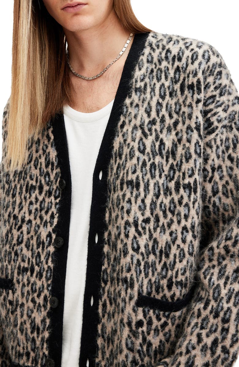AllSaints Neko Leopard Jacquard Cardigan, Alternate, color,