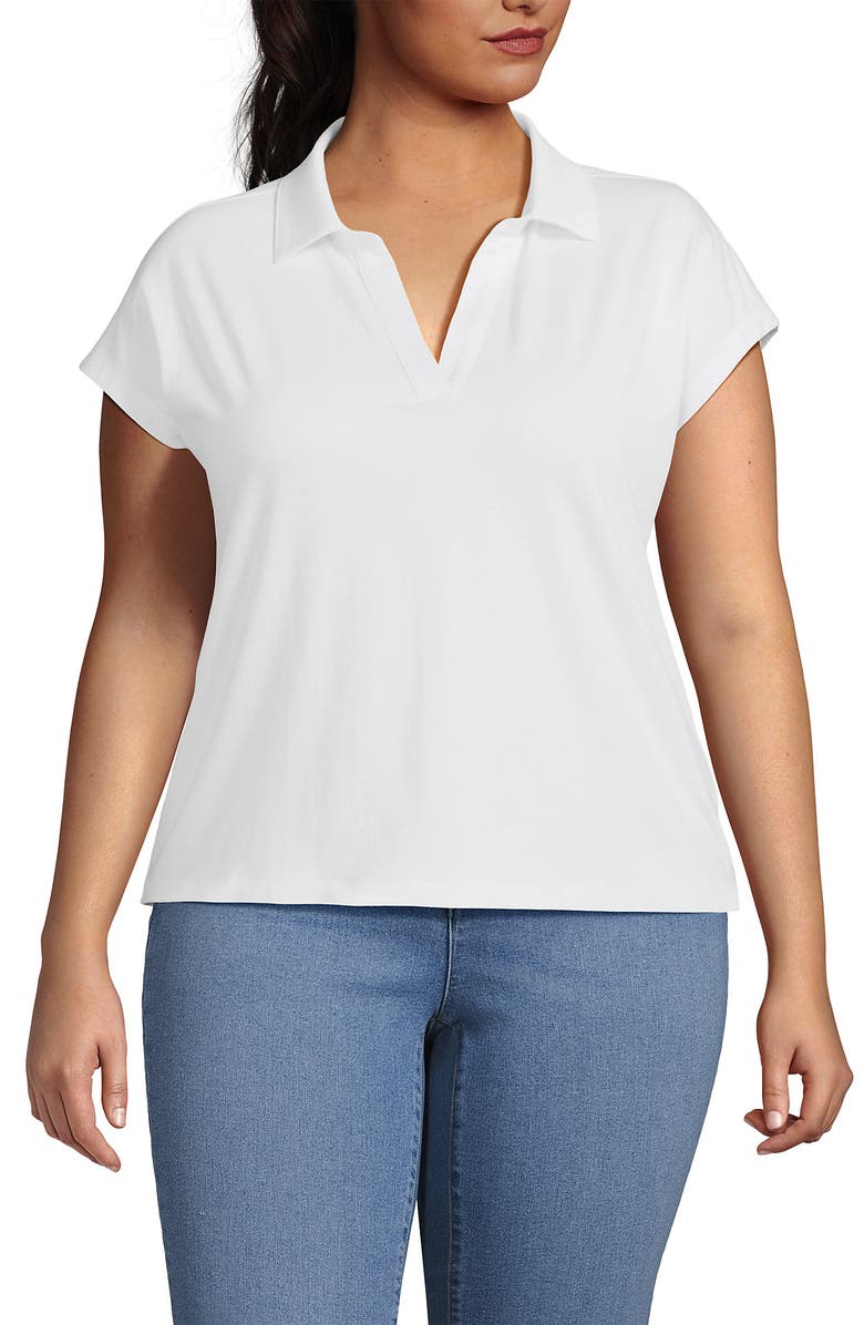 Lands
 End Supima Johnny Collar Polo, Main, color, White