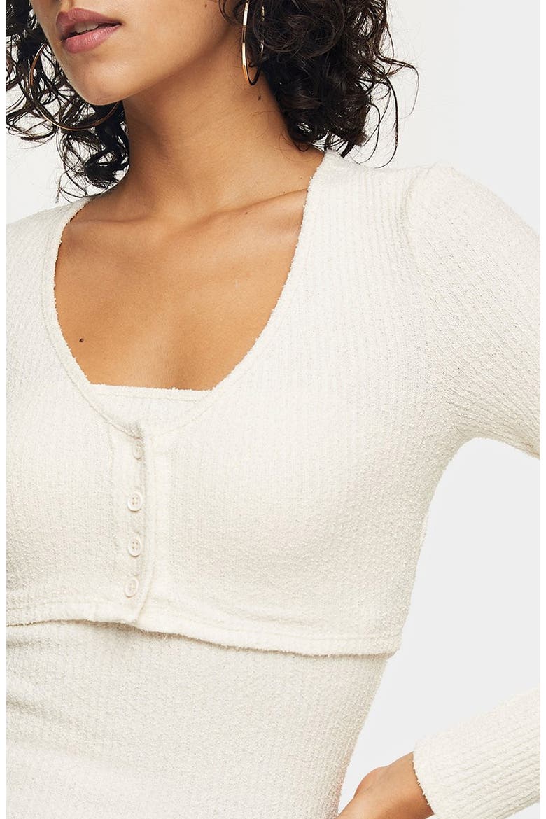Ribbed Long Sleeve Cardigan Minidress, Alternate, color, IVORY