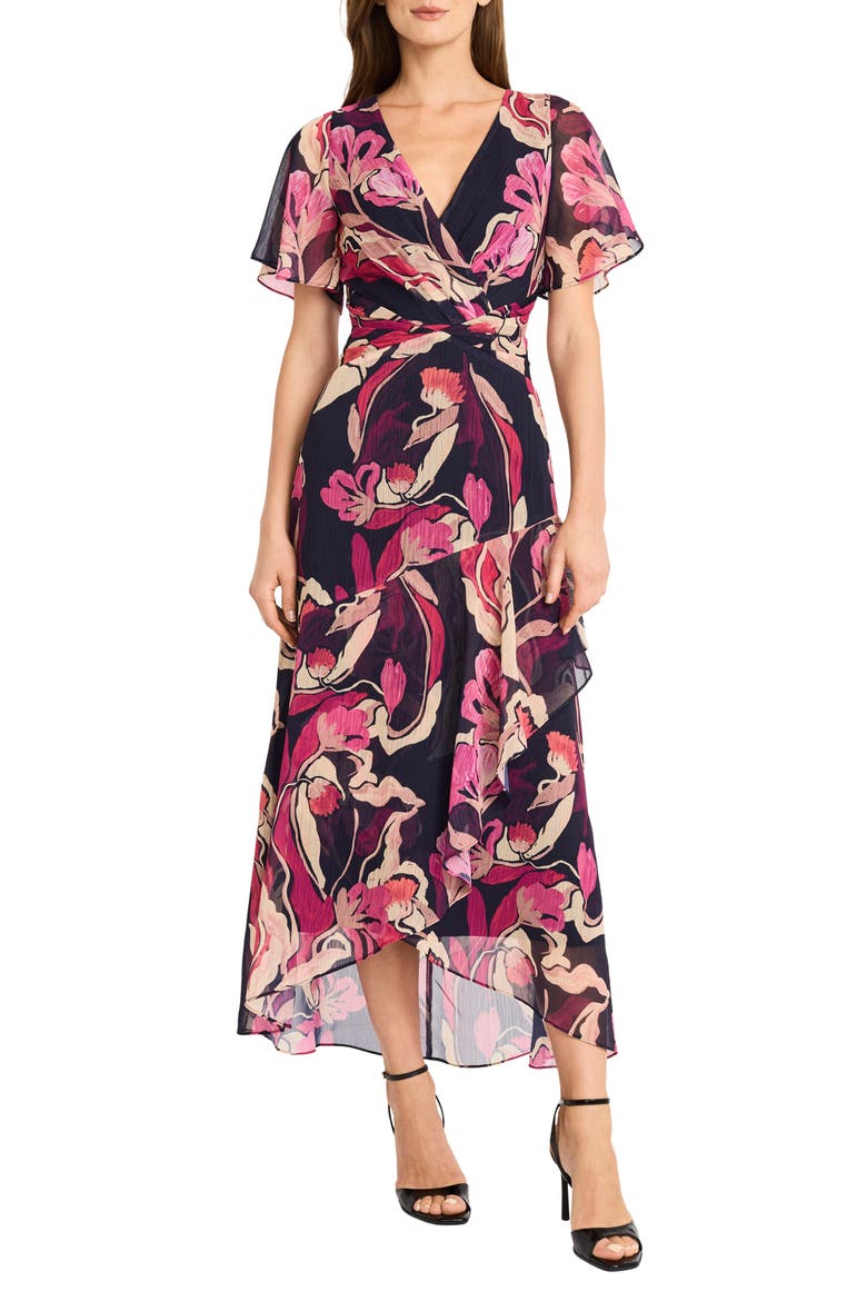 Printed Chiffon Maxi Dress, Main, color, BLACK/ APRICOT