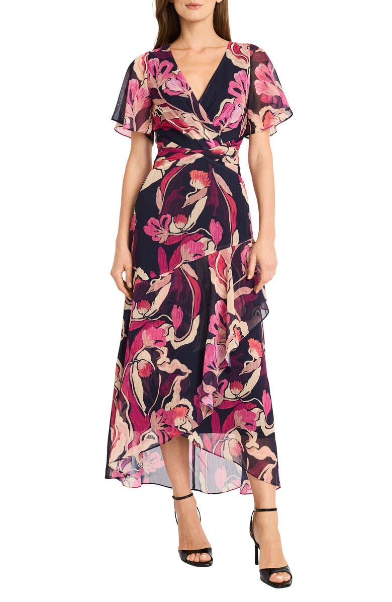 Maggy London Printed Chiffon Maxi Dress, Main, color, Black/ Apricot