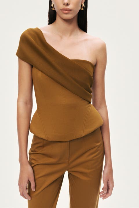 One-Shoulder Draped Gabardine Bustier