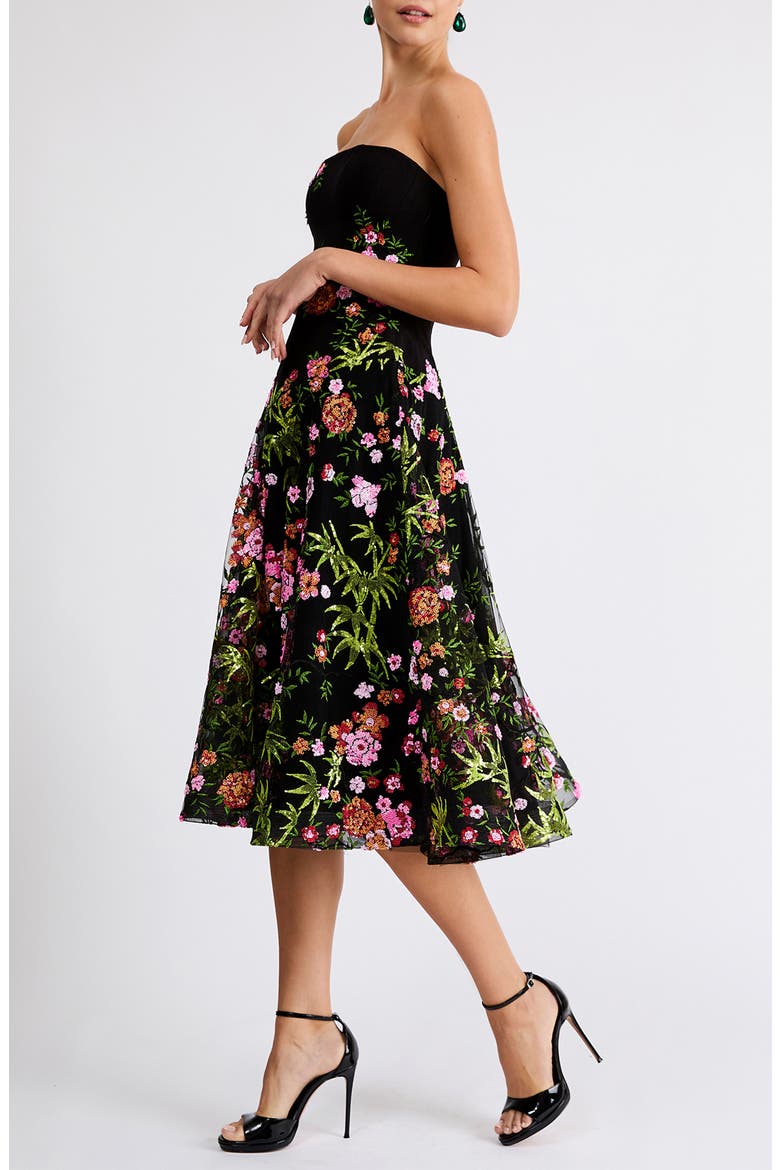 Blair Sequin Floral Strapless Tulle Cocktail Dress, Alternate, color, BLACK FLORAL