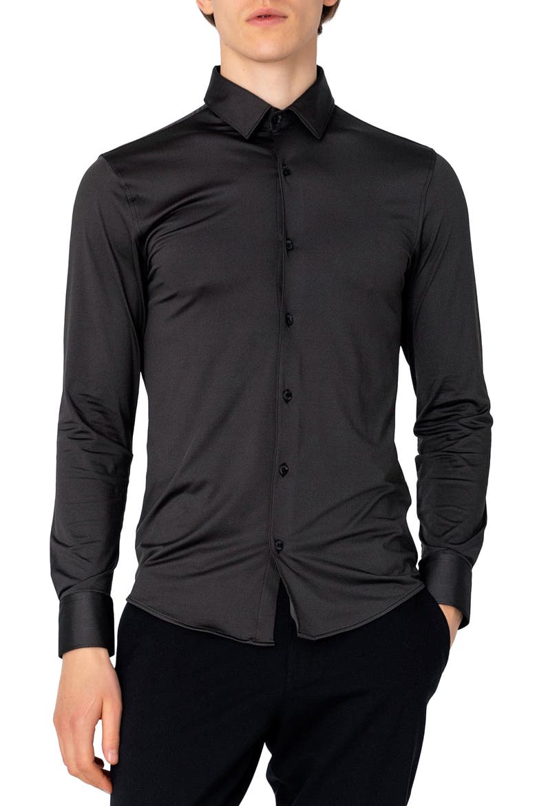 Tapered Travel Dress Shirt, Main, color, BLACK