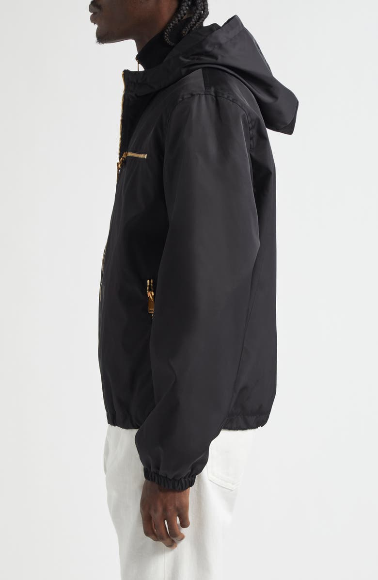 Versace Nylon Twill Hooded Windbreaker, Alternate, color, Black