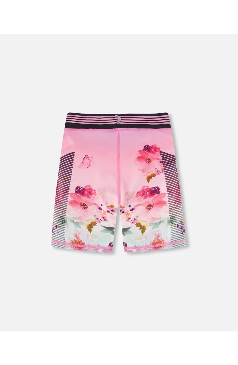 Deux par Deux Girl's Athletic Biker Shorts Gradient Pink Printed Big Flowers, Alternate, color, 