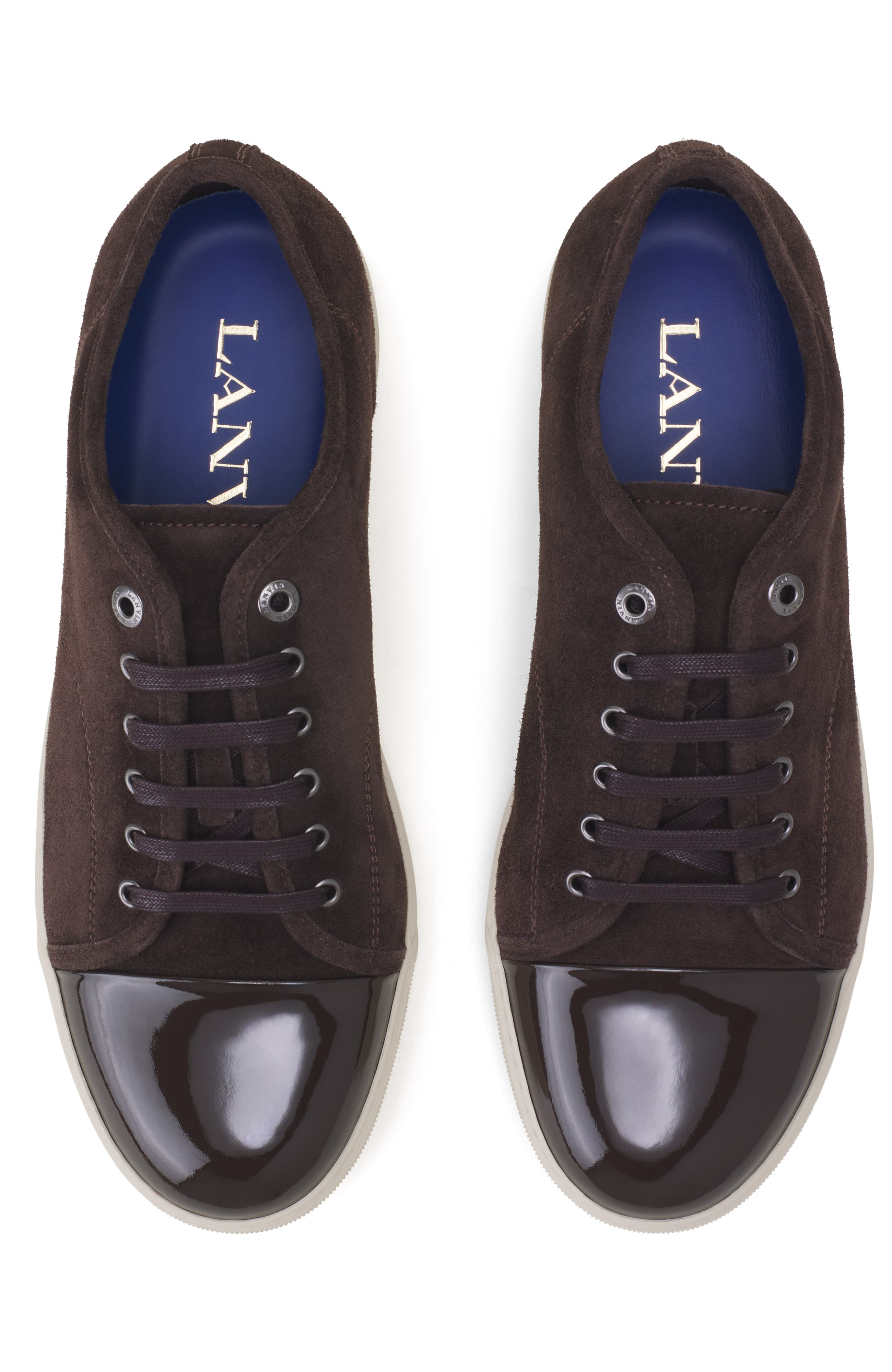 Lanvin Dbb1 Patent Leather And Suede Sneakers, Alternate, color, Brown