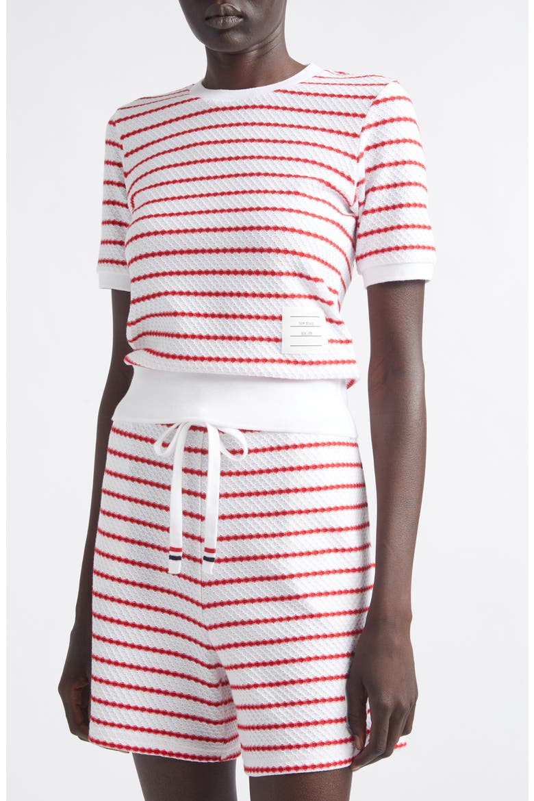 Stripe Cotton Honeycomb Jacquard T-Shirt, Alternate, color, WHITE/ RED