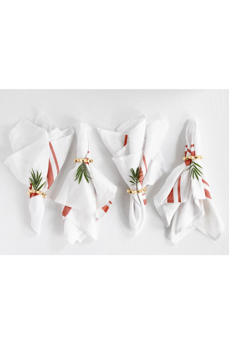 Linen Dinner Napkins Set of 4, 20 x 20" - French Stripe, Main, color, Red and White