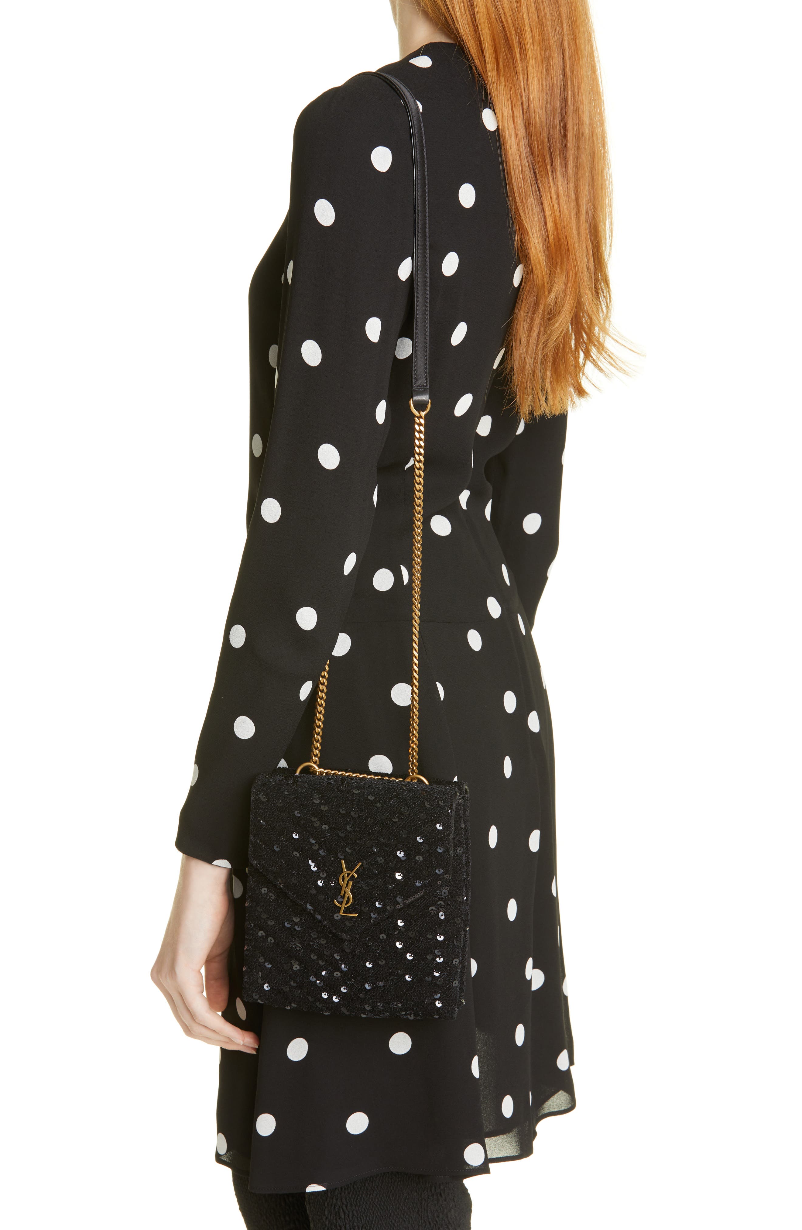 Saint Laurent Sequin Double Flap Crossbody Bag, Alternate, color, 