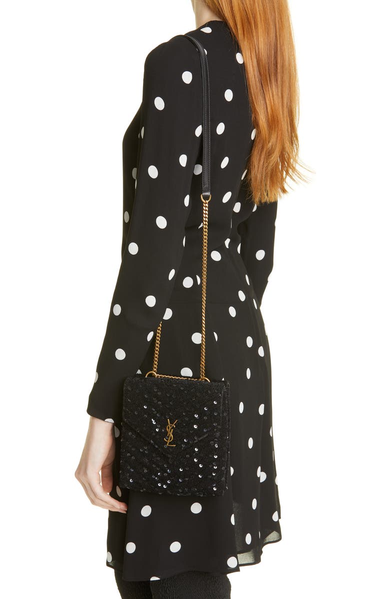 Saint Laurent Sequin Double Flap Crossbody Bag, Alternate, color,